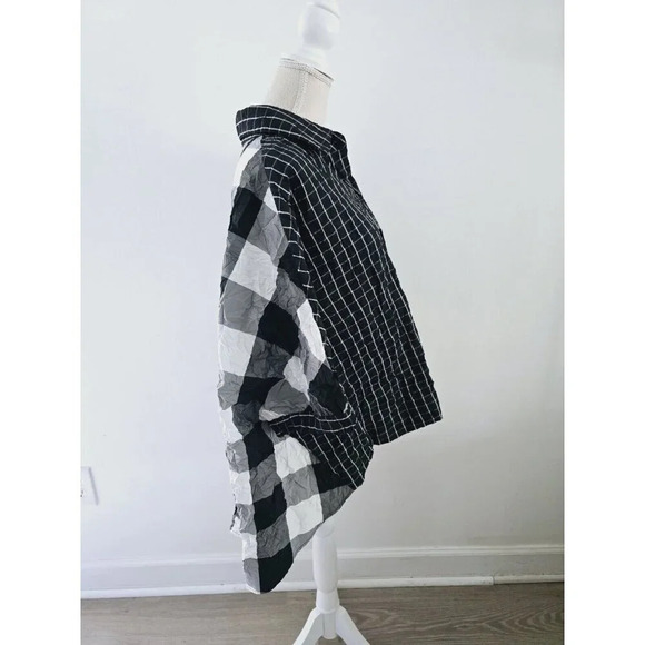 Moonlight Y&S Fashion Buffalo Plaid Checkered Gingham Oversized Crinkle Blouse S - Picture 8 of 11